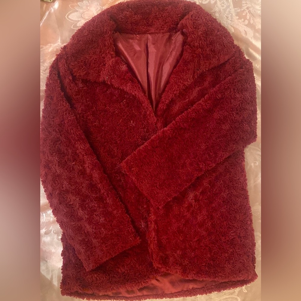 Soft, Cozy, Raspberry Plushy Coat, Size Medium. V… - image 1
